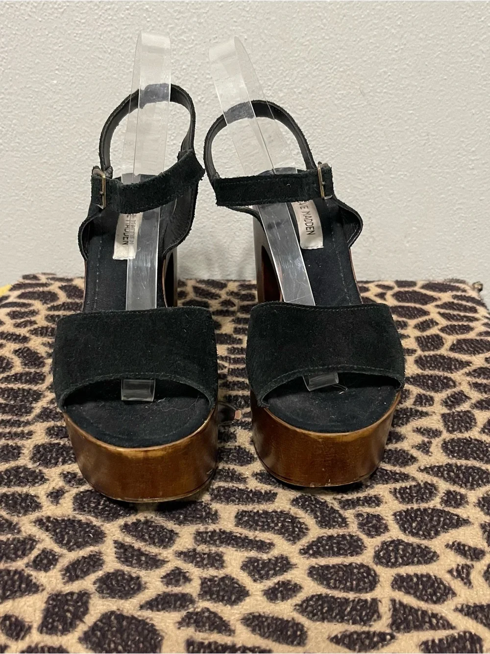 Steve Madden Platform Chunky Heels Black Suede Boho Womens 10